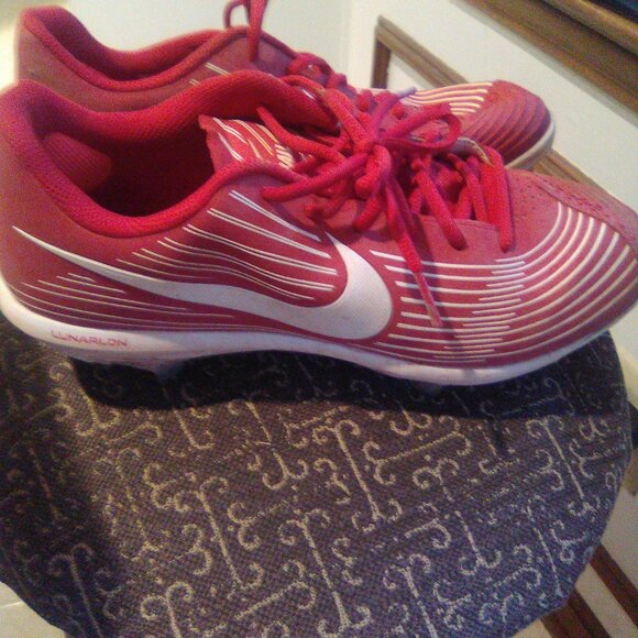 Women's Nike Lunarlon Hyper Diamond red/white metal cleats - Picture 1 of 5